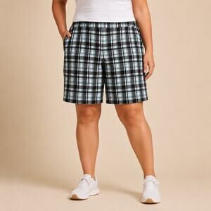 Izod Womens Black White Plaid Cool FX Performance Golf Bermuda Shorts 16 NWT